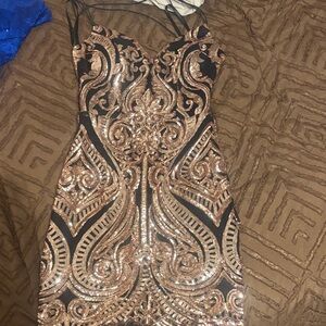 Windsor Black and Gold Sequin Mini Dress